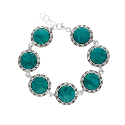 Bransoletka srebrna z chryzokolą i markazytami