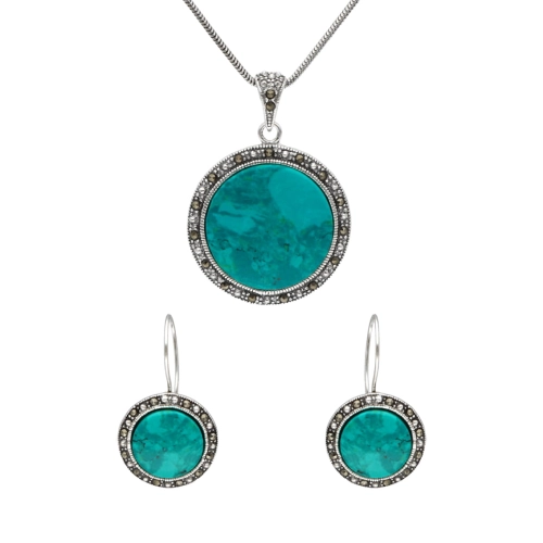 Komplet srebrny z chryzokolą i markazytami