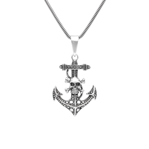 Wisior kotwica czaszka srebro oksydowane