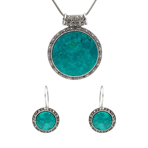 Komplet srebrny z chryzokolą i markazytami