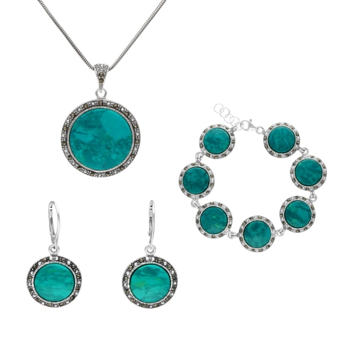 Komplet srebrny z chryzokolą i markazytami
