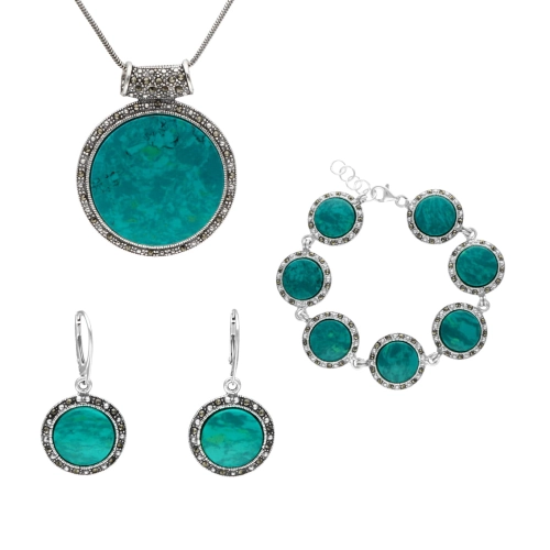 Komplet srebrny z chryzokolą i markazytami