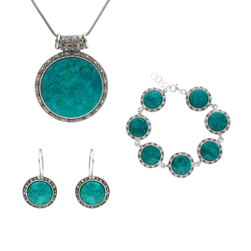 Komplet srebrny z chryzokolą i markazytami