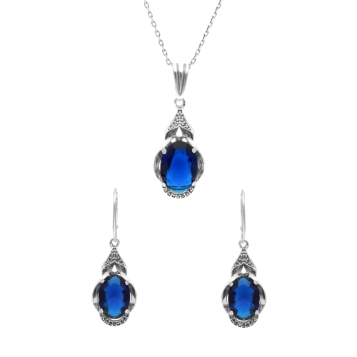 Komplet z szafirowymi cyrkoniami srebro
