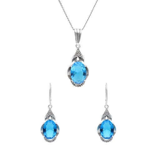 Komplet z turkusowymi cyrkoniami srebro