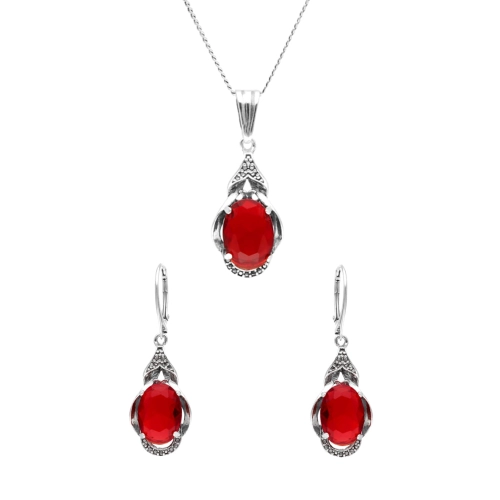 Komplet z rubinowymi cyrkoniami srebro