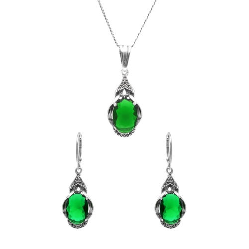 Komplet ze szmaragdowymi cyrkoniami srebro