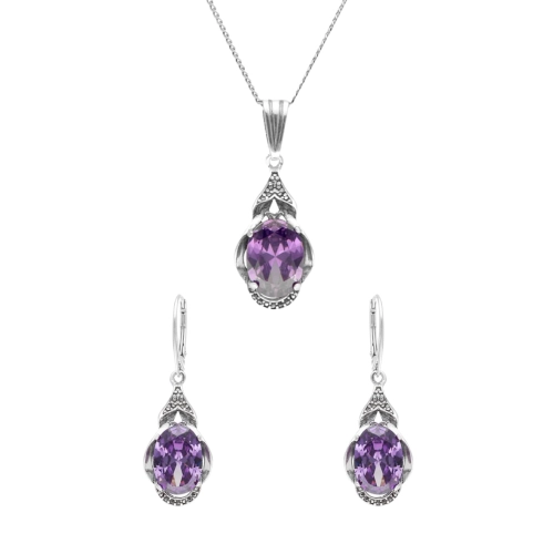 Komplet z fioletowymi cyrkoniami srebro