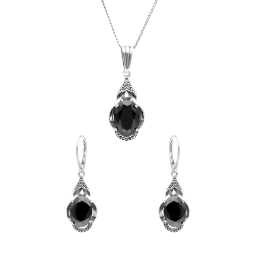 Komplet z czarnymi cyrkoniami srebro