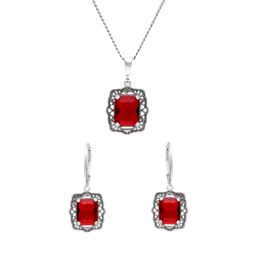 Komplet z rubinowymi cyrkoniami srebro