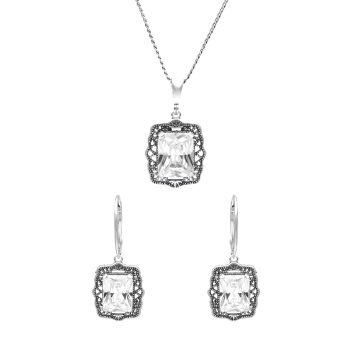 Komplet z białymi cyrkoniami srebro