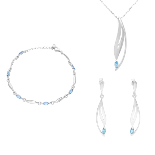 Komplet z błękitnymi cyrkoniami srebro