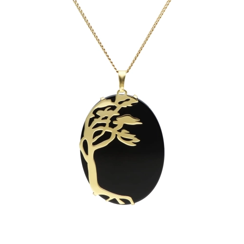 Wisior srebrny z onyksem drzewko pozłacany