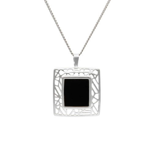 Wisior srebrny z onyksem ażurowe okienko