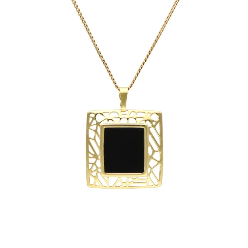 Wisior srebrny z onyksem ażurowe okienko pozłacany