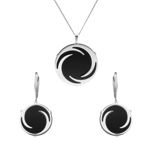 Komplet srebrny z onyksem okrągły