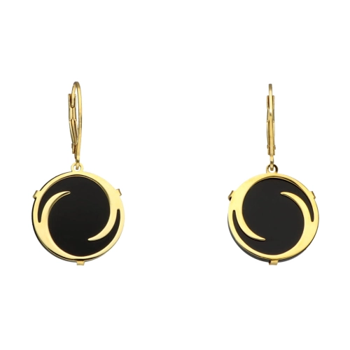 Kolczyki srebrne z onyksem okrągłe pozłacane