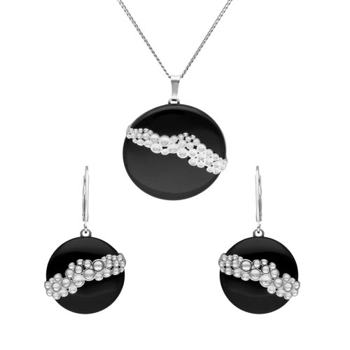 Komplet srebrny z onyksem okrągły