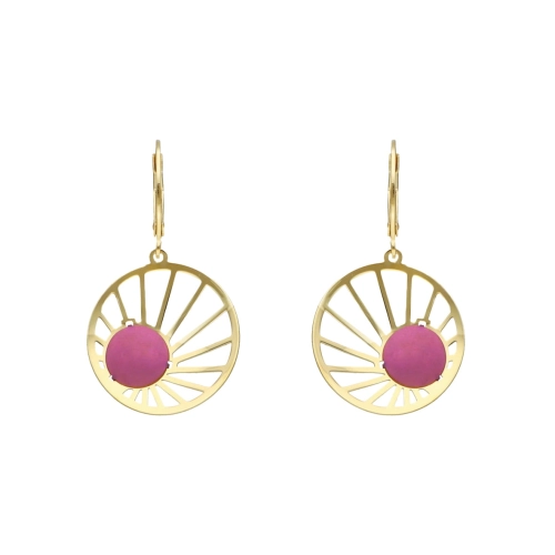 Kolczyki ażurowe z fioletowym tytanem srebro pozłacane