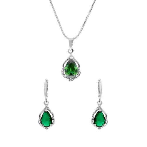 Komplet ze szmaragdowymi cyrkoniami srebro