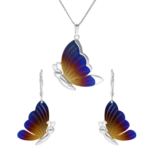 Komplet motyle tytan ombre srebro