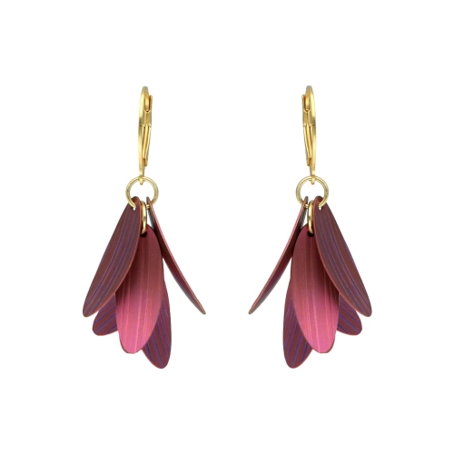 Kolczyki płatki kwiatów fioletowy tytan srebro pozłacane