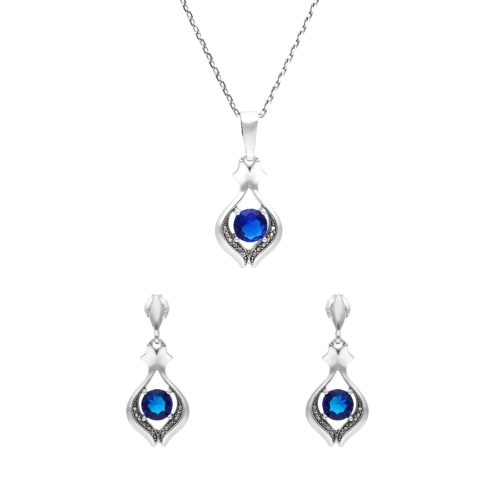 Komplet z szafirowymi cyrkoniami srebro