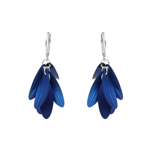 Kolczyki płatki kwiatów granatowy tytan srebro