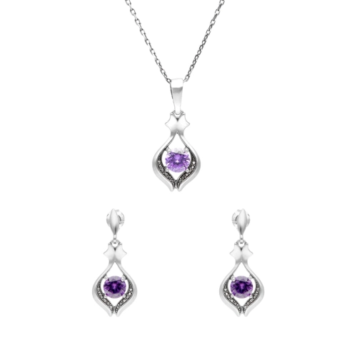 Komplet z fioletowymi cyrkoniami srebro