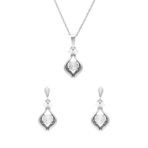 Komplet z białymi cyrkoniami srebro