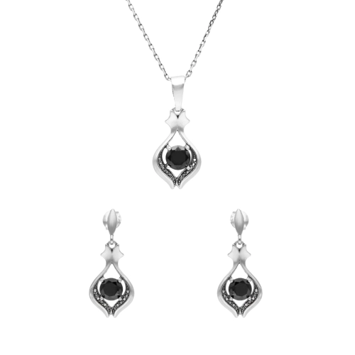 Komplet z czarnymi cyrkoniami srebro