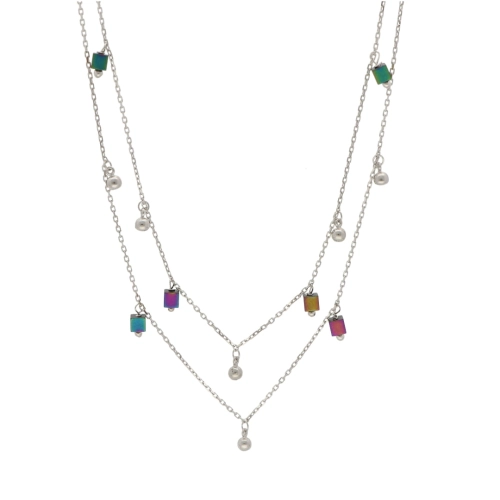 Naszyjnik celebrytka podwójna z hematytem srebro  50 cm