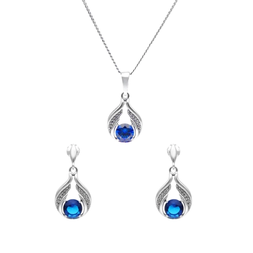 Komplet z szafirowymi cyrkoniami srebro