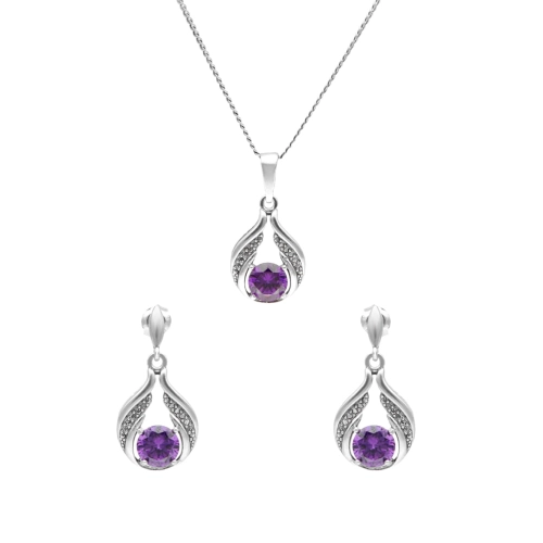 Komplet z fioletowymi cyrkoniami srebro