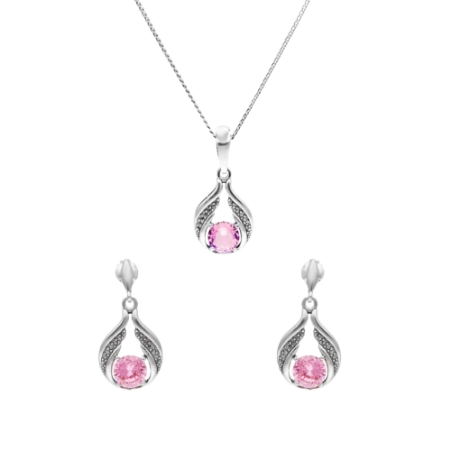 Komplet z różowymi cyrkoniami srebro