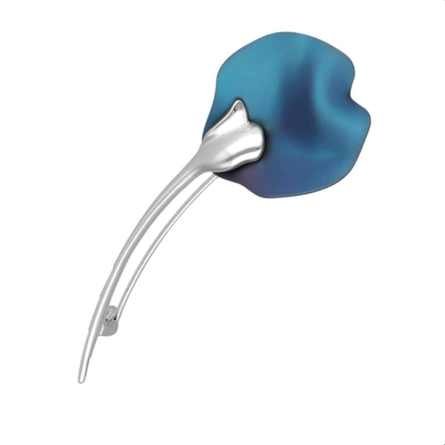 Broszka kwiat turkusowy tytan srebro