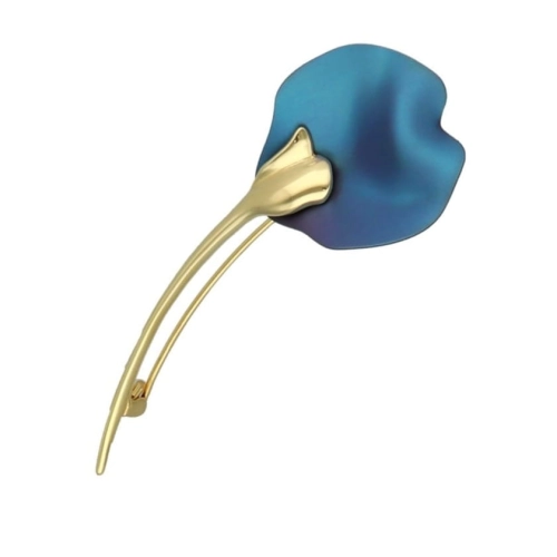 Broszka kwiat turkusowy tytan srebro pozłacane