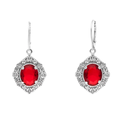 Kolczyki z czerwonymi cyrkoniami i motywem kwiatowym srebro