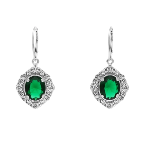 Kolczyki z zielonymi cyrkoniami i motywem kwiatowym srebro