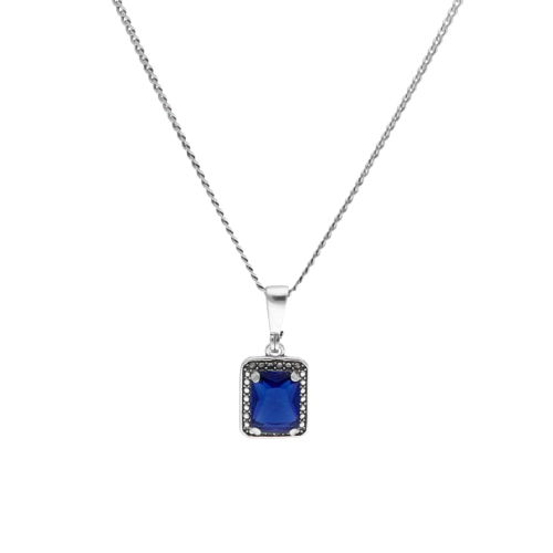 Wisior prostokątny z szafirową cyrkonią srebro