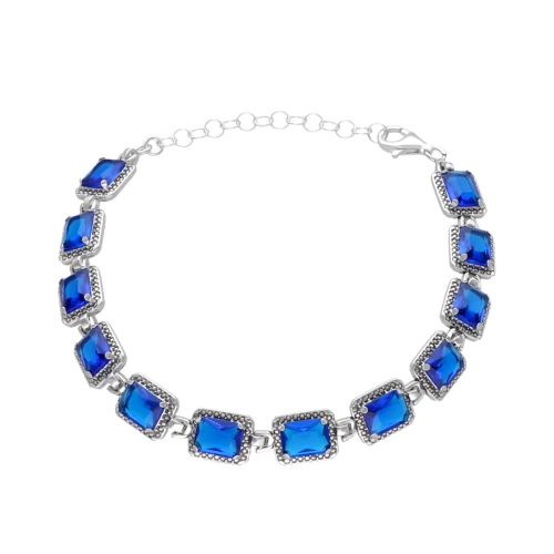Bransoletka  z prostokątnymi szafirowymi cyrkoniami srebro
