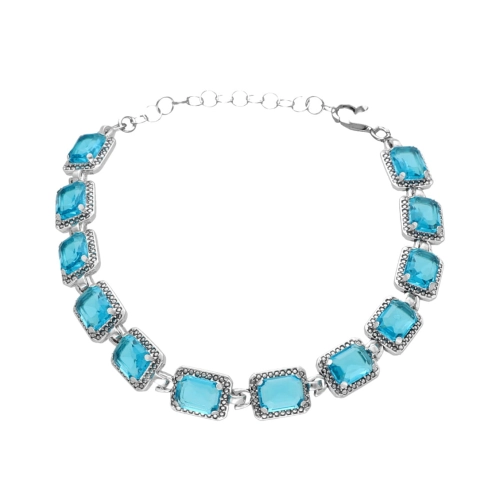 Bransoletka z prostokątnymi błękitnymi cyrkoniami srebro