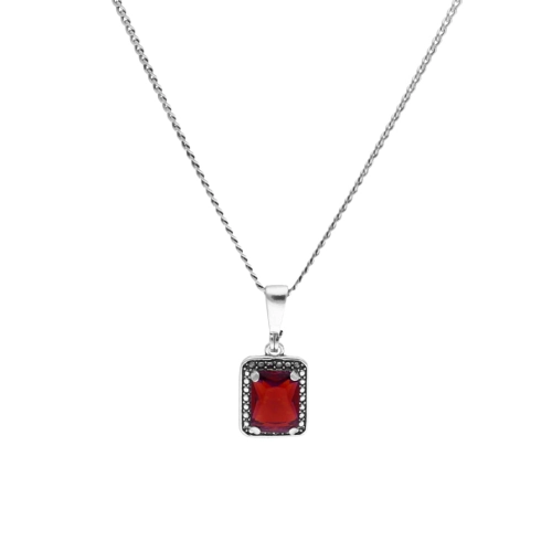 Wisior prostokątny z czerwoną cyrkonią srebro