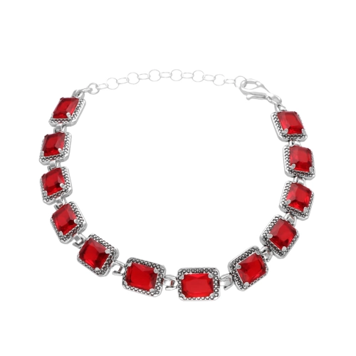 Bransoletka z prostokątnymi czerwonymi cyrkoniami srebro
