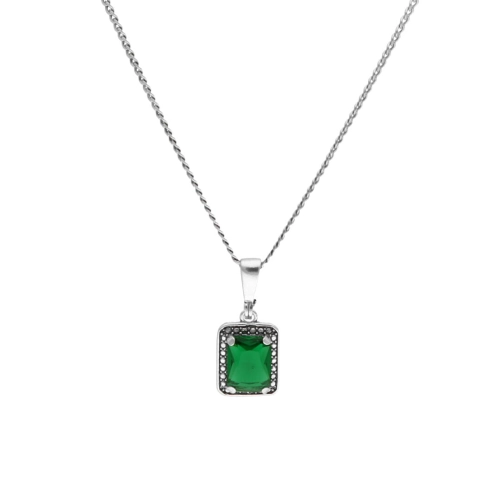 Wisior prostokątny z zieloną cyrkonią srebro