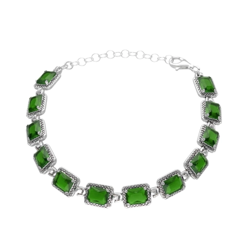 Bransoletka z prostokątnymi zielonymi cyrkoniami srebro