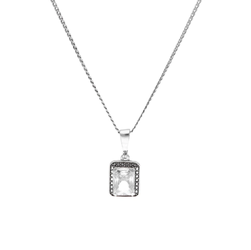 Wisior prostokątny z białą cyrkonią srebro