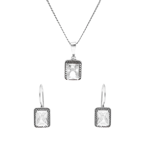 Komplet z prostokątnymi białymi cyrkoniami srebro