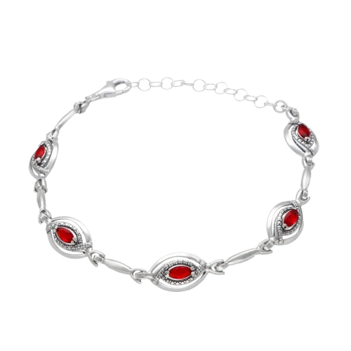 Bransoletka łezki z czerwoną cyrkonią srebro