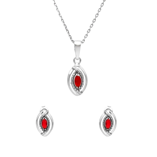 Komplet łezki z czerwonymi cyrkoniami srebro